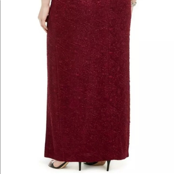 Women’s Formal Dress Plus Sizes 16W 18W 20W Alex Evenings Jacquard Maroon Gown - Picture 8 of 11